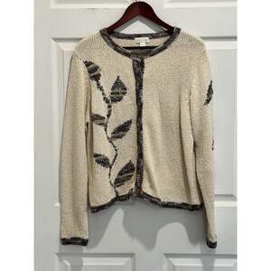 Northern Isles Sz XL Embroidered Beige Tan Cardigan Sweater Leaves Whimsy Boho